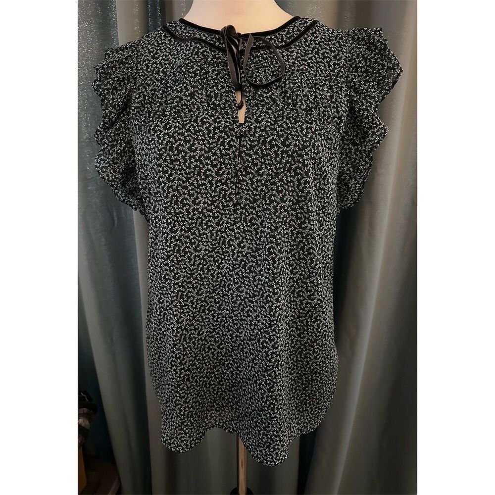 LOFT Women's Floral Ruffle Sleeve Blouse Tie Neck Size M Multicolor